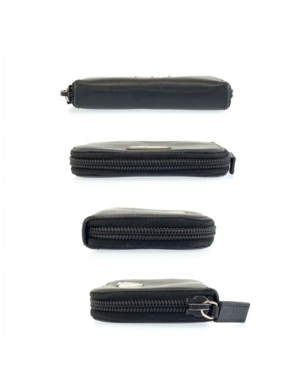 Prada Black Silver Leather Coin Purse